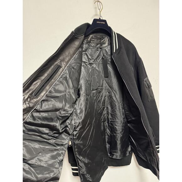 Daniel Won Jacket Mens Medium Black Wool Lamb Leather Varsity Bomber Full Zip - Picture 7 of 16
